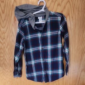 Button Down Boy Shirt With Hood